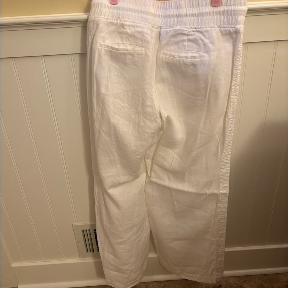 Athleta Women's Crisp Linen White Wide Leg Pants - Picture 7 of 8